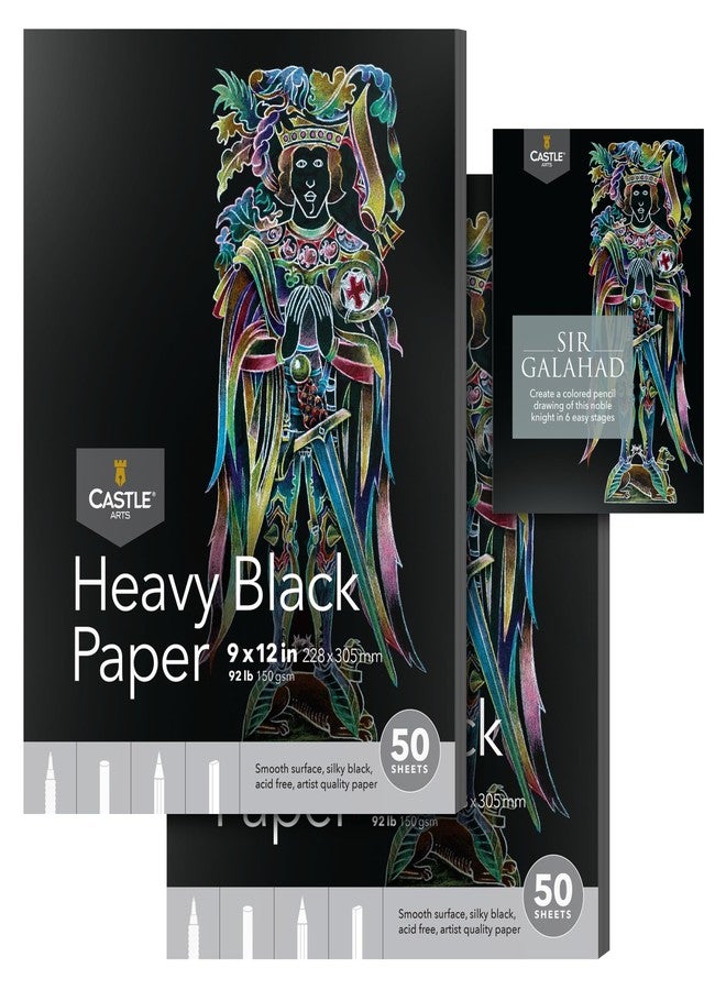 Castle Art Supplies Heavy Black Sketchpad Paper 9 x 12in | 2-Pack | 50 Sheets Each (150gsm/92lb) Artist Paper | Smooth, Silky Black Surface | Vivid Results with Pencils, Pens, Pastels (9 x 12, 2-pack) - Image 1