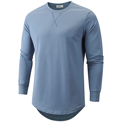 KLIEGOU Mens Cotton Hipster Hip Hop Longline Long Sleeve T Shirt 67(Light Blue L) - Image 1