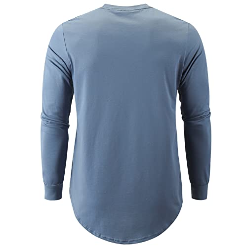 KLIEGOU Mens Cotton Hipster Hip Hop Longline Long Sleeve T Shirt 67(Light Blue L) - Image 3