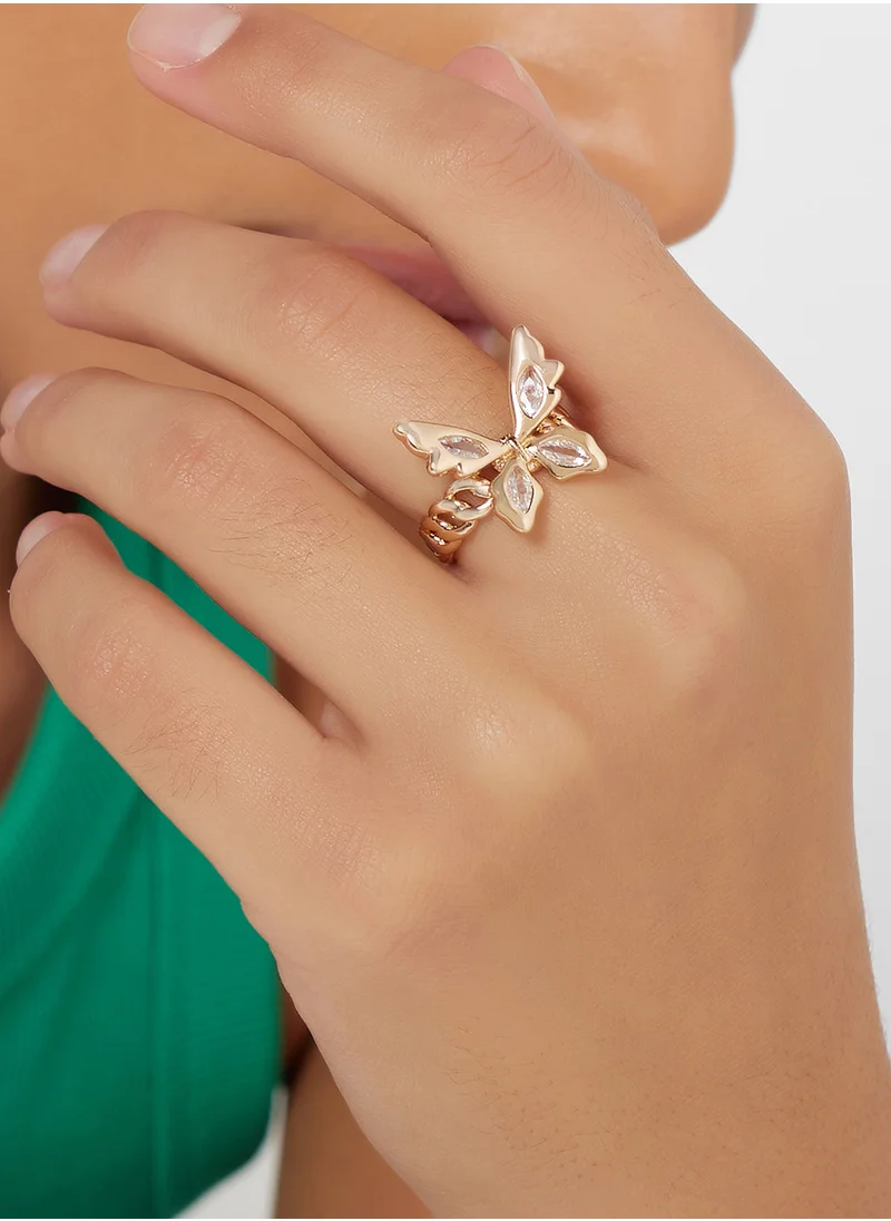 Ginger Stone Detail Butterfly Ring