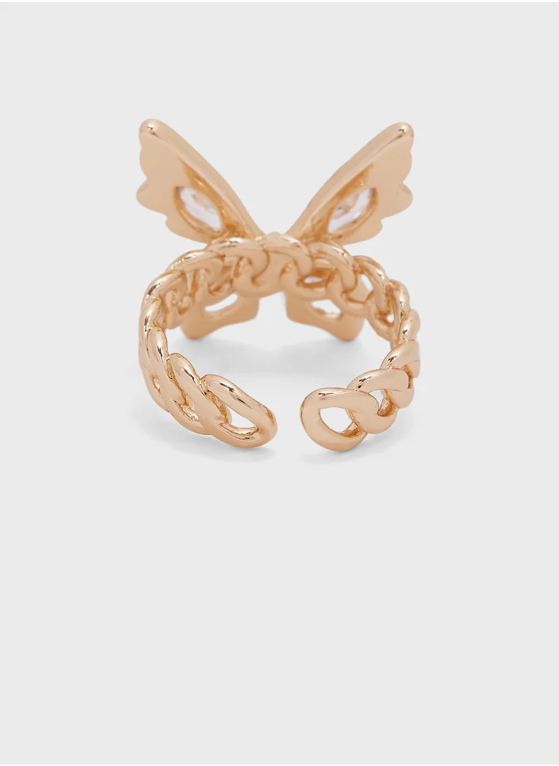 Ginger Stone Detail Butterfly Ring
