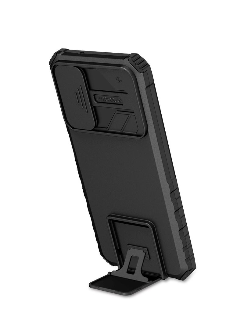 Vivo Y72 5G/ Y53S Black Mobile Phone Case Cover, Innovative Telescopic Bracket, Sliding Protection Camera Window, Bumper Shockproof Phone Back Cover  - Image 1