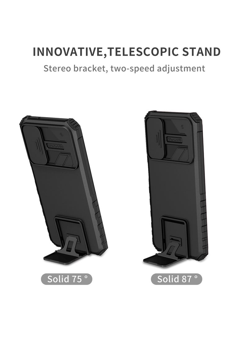 Vivo Y72 5G/ Y53S Black Mobile Phone Case Cover, Innovative Telescopic Bracket, Sliding Protection Camera Window, Bumper Shockproof Phone Back Cover  - Image 4