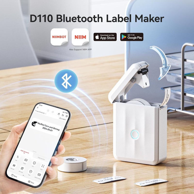 Label Maker Bluetooth Label Printer Household Organization D110 Label Maker Machine with Tape, Portable Sticker Maker for School Kids Office File Labeling, Quick Home Use, White - Image 3