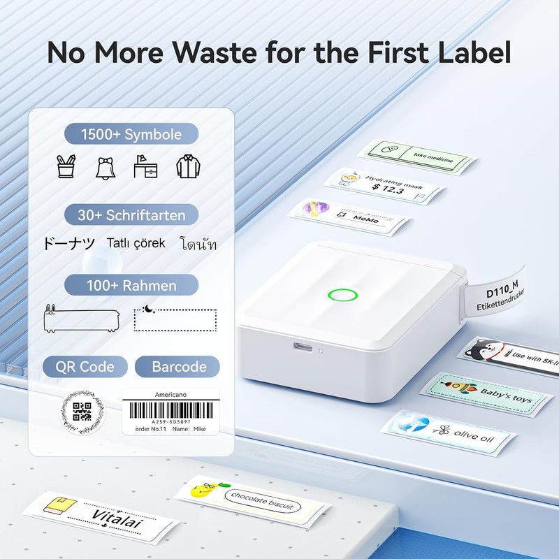 Label Maker Bluetooth Label Printer Household Organization D110 Label Maker Machine with Tape, Portable Sticker Maker for School Kids Office File Labeling, Quick Home Use, White - Image 4