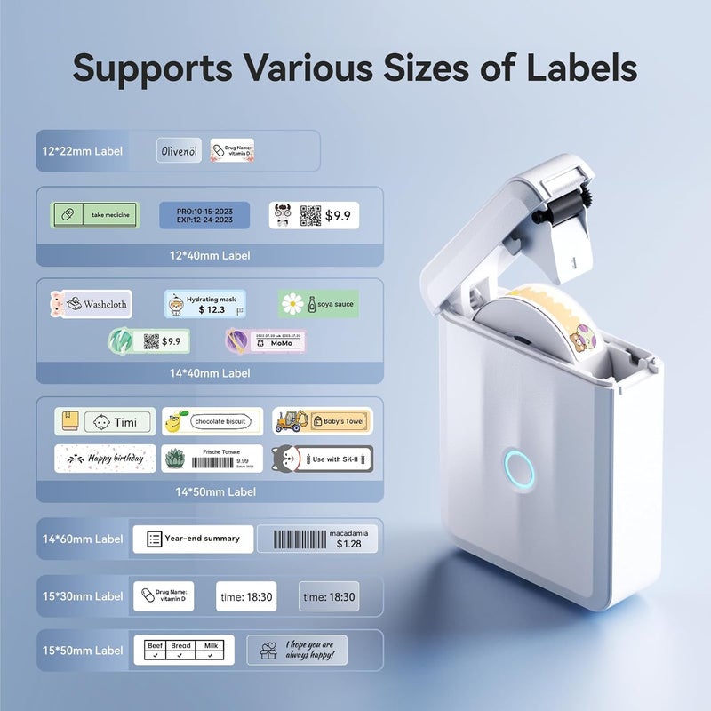 Label Maker Bluetooth Label Printer Household Organization D110 Label Maker Machine with Tape, Portable Sticker Maker for School Kids Office File Labeling, Quick Home Use, White - Image 2