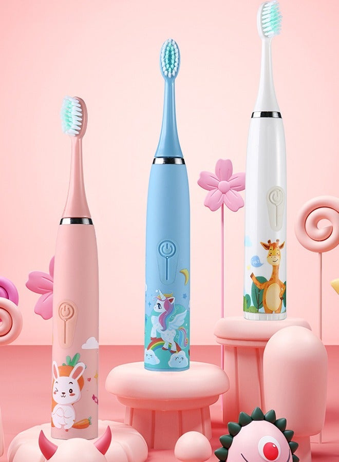 Kids Battery Powered Toothbrush, Children Sonic Toothbrushes with 6 Brush Heads, Giraffe, White - Image 5