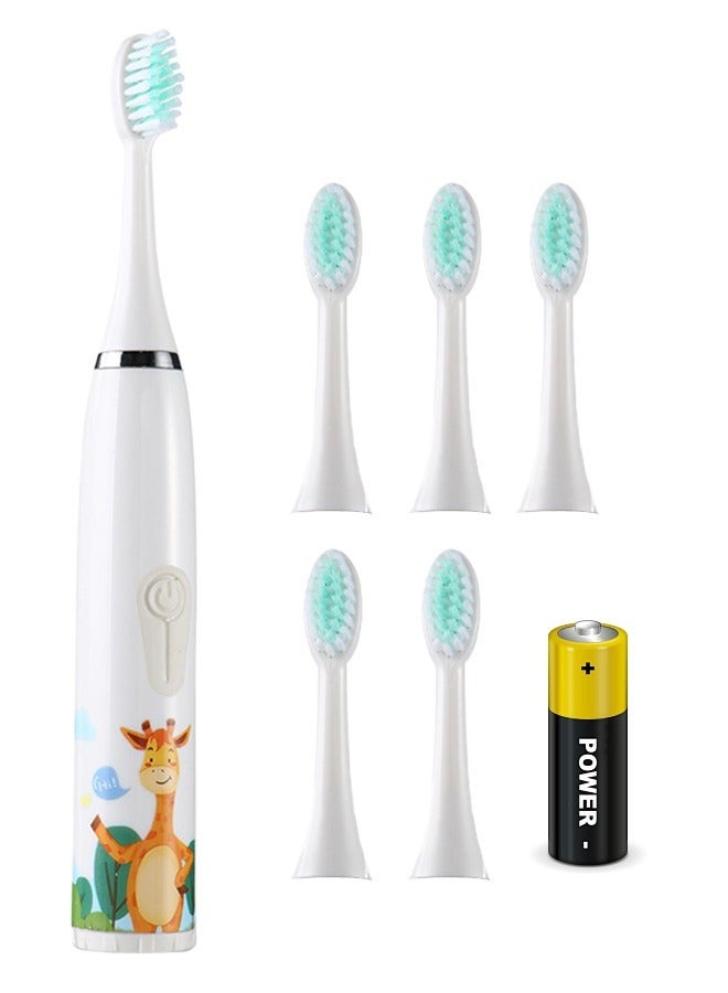 Kids Battery Powered Toothbrush, Children Sonic Toothbrushes with 6 Brush Heads, Giraffe, White - Image 1