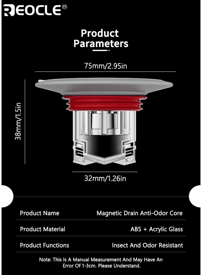 ريوكل دش الطابق استنزاف مانع التدفق العكسي المجاري الأساسية المضادة للرائحة التوصيل استنزاف غطاء سدادة مع ختم سيليكون مناسبة للمطبخ الحمام غرفة الغسيل حوض حوض وحماية استنزاف الدش - Image 2