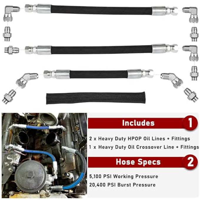 Camoo High Pressure Oil Pump Lines HPOP Hoses Kit & Crossover Fittings Kit For 1999-2003 Ford 7.3L Powerstroke Diesel Engines E350 E450 E550 Excursion F250 F350 F450 F550 F650 F750 - Image 3