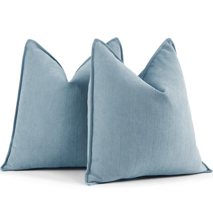 THROW BLUE PILLOW COVERS 18X18 SET OF 2 CHENILLE PILLOW COVERS WITH ELEGANT DESIGN SOFT AND LUXURIOUS DECORATIVE THROW PILLOWS FOR COUCH BED AND HOME DECOR LIGHT BLUE