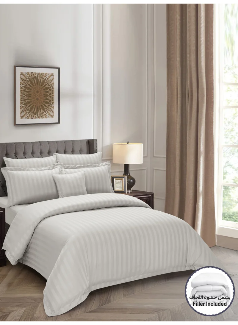 دوناتيلا Striped Comforter Set, King Size (260x240 cm), 8-Piece Hotel Bedding with 350 GSM Filling – Comforter, Comforter Cover, Fitted Sheet, Pillowcases &amp; Cushion Cover