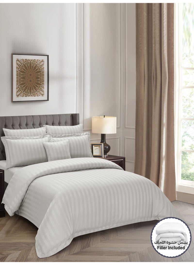 دوناتيلا مفرش سرير مزدوج مايكروفايبر يناسب سرير 200×200 سم 8 قطع حشوة قابلة للنزع بتصميم مقلم - Image 2