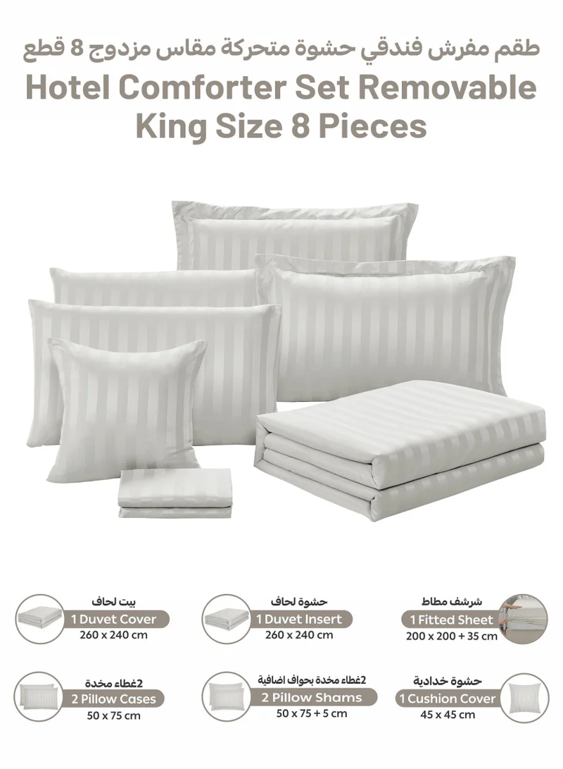 Donetella Striped Comforter Set, King Size Fits 200x200 cm, 8-Piece Hotel Bedding with 350 GSM Filling – Comforter, Comforter Cover, Fitted Sheet, Pillowcases &amp; Cushion Cover