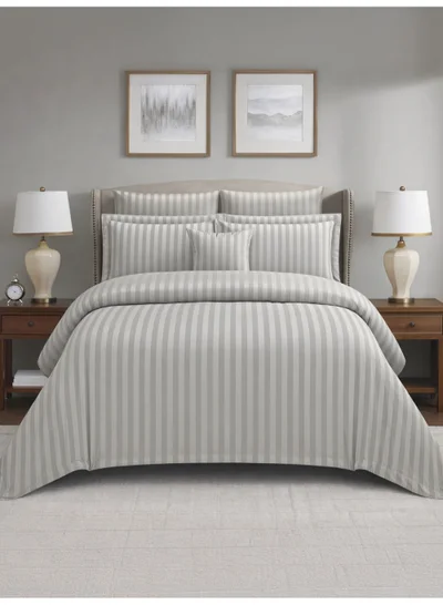 Donetella Hotel Striped Comforter Set, Fits 200x200 cm Size Bed, Removable Duvet Filler Included, 8-Pcs King Size, 350 GSM Filling.