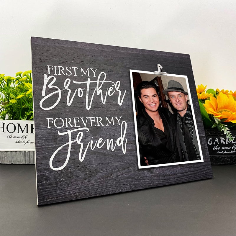 Zennlab Brother Picture Frame يحمل 4 × 6 صورة ريفي سوداء الخشب إطار 9.84 × 7.87 بوصة للأخ من الأخت - Image 5