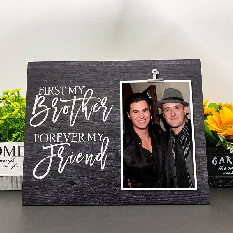 Zennlab Brother Picture Frame يحمل 4 × 6 صورة ريفي سوداء الخشب إطار 9.84 × 7.87 بوصة للأخ من الأخت - Image 4