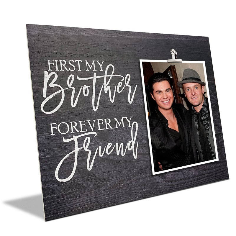 Zennlab Brother Picture Frame يحمل 4 × 6 صورة ريفي سوداء الخشب إطار 9.84 × 7.87 بوصة للأخ من الأخت - Image 2