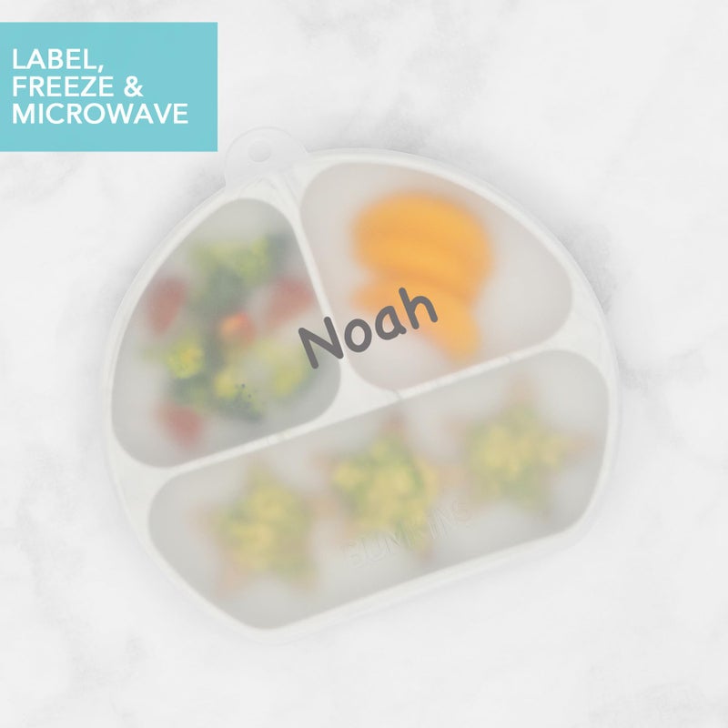 Bumkins Toddler and Baby Suction Plate, Silicone Divided Grip Dish and Lid, Babies and Kids, Baby Led Weaning, Children Feeding Supplies, Non Skid Bottom, Platinum Silicone, Ages 6 Months Up, Marble - Image 4