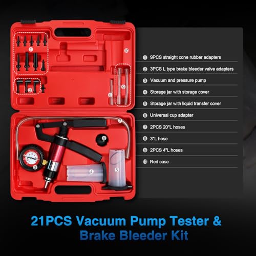 YSTOOL Hand Held Vacuum and Pressure Pump Brake Clutch Fluid Bleeder Tool Kit Oil Change Power Steering Fluid Bleeding Set with Pressure Gauge Jar Adapters for Auto Car Truck Motorcycle Use - Image 3