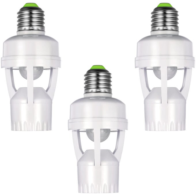 3 PIECES MOTION SENSOR LIGHT SOCKET SMART SCREW IN LIGHT BULB OUTLET COMPATIBLE WITH E26E27 MOTION ACTIVATED BULB HOLDER ADAPTER AUTOMATIC CONTROL FOR GARAGE STORAGE ROOM
