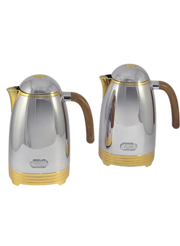 Homemaker Luxury 2-Piece Silver & Gold Stainless Steel Flask Set – 1L Insulated Thermos Duo for Hot & Cold Beverages | Elegant Finish | Made in Turkey  - Image 1