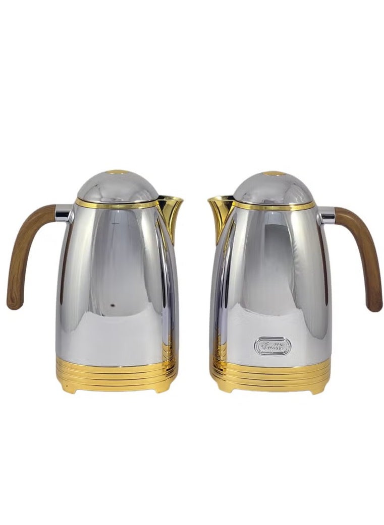 Homemaker Luxury 2-Piece Silver & Gold Stainless Steel Flask Set – 1L Insulated Thermos Duo for Hot & Cold Beverages | Elegant Finish | Made in Turkey  - Image 2