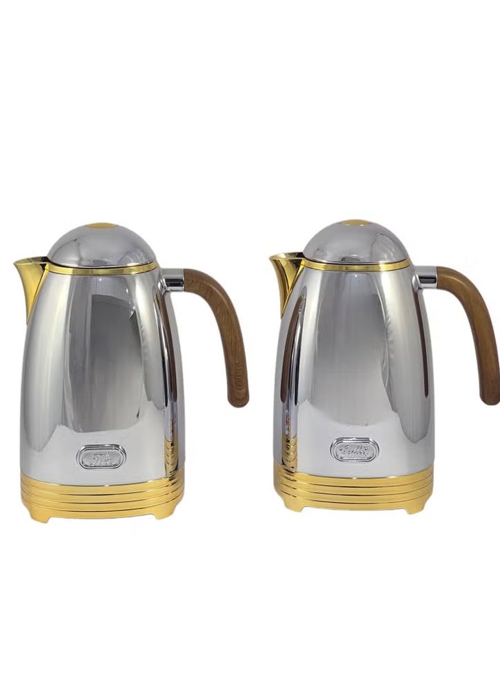 Homemaker Luxury 2-Piece Silver & Gold Stainless Steel Flask Set – 1L Insulated Thermos Duo for Hot & Cold Beverages | Elegant Finish | Made in Turkey  - Image 3