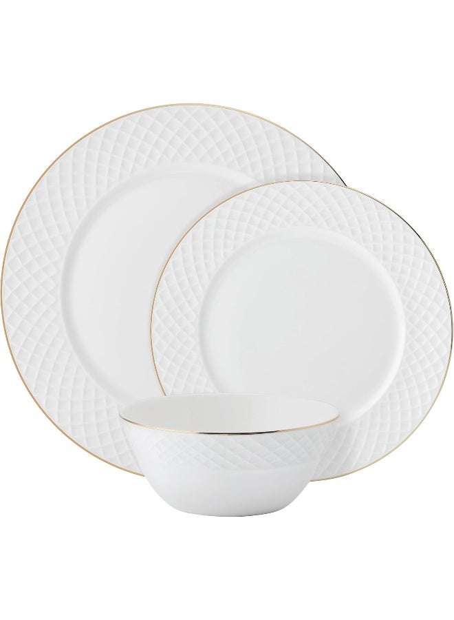 Mikasa طقم أدوات مائدة ميكاسا تريليس ذهبي الحافة من البورسلين الخفيف الوزن المقاوم للكسر 12 قطعة خدمة لـ 4 - Image 2