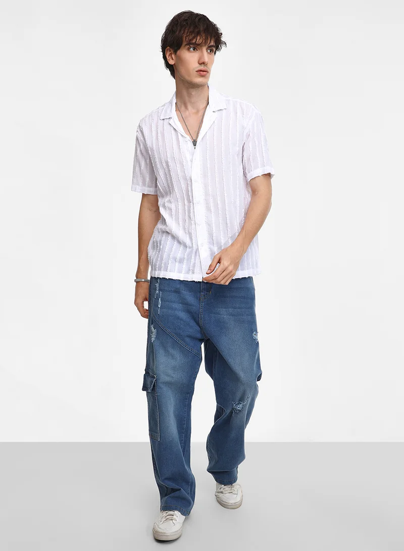 Campus Sutra Men's Chalk White Texture-Lined Shirt