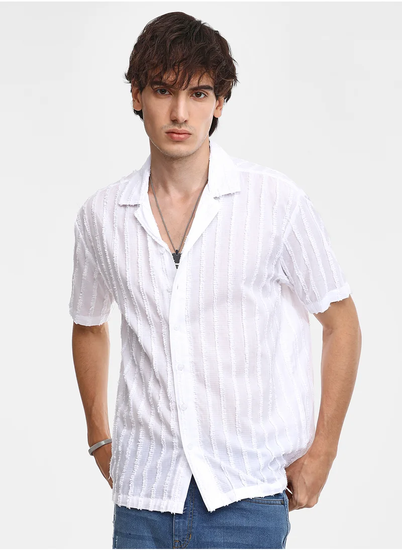 Campus Sutra Men's Chalk White Texture-Lined Shirt