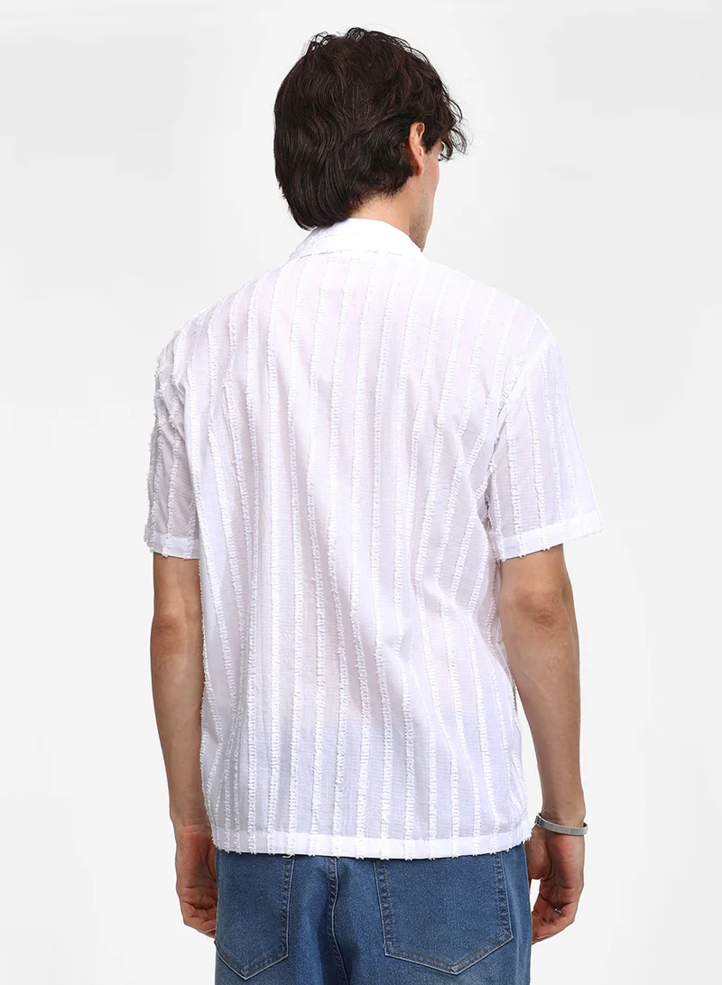 Campus Sutra Men's Chalk White Texture-Lined Shirt