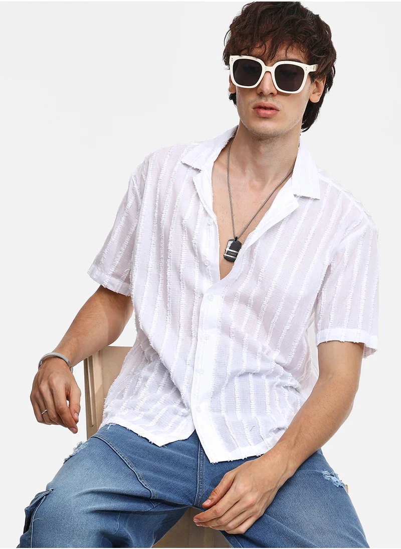 Campus Sutra Men's Chalk White Texture-Lined Shirt