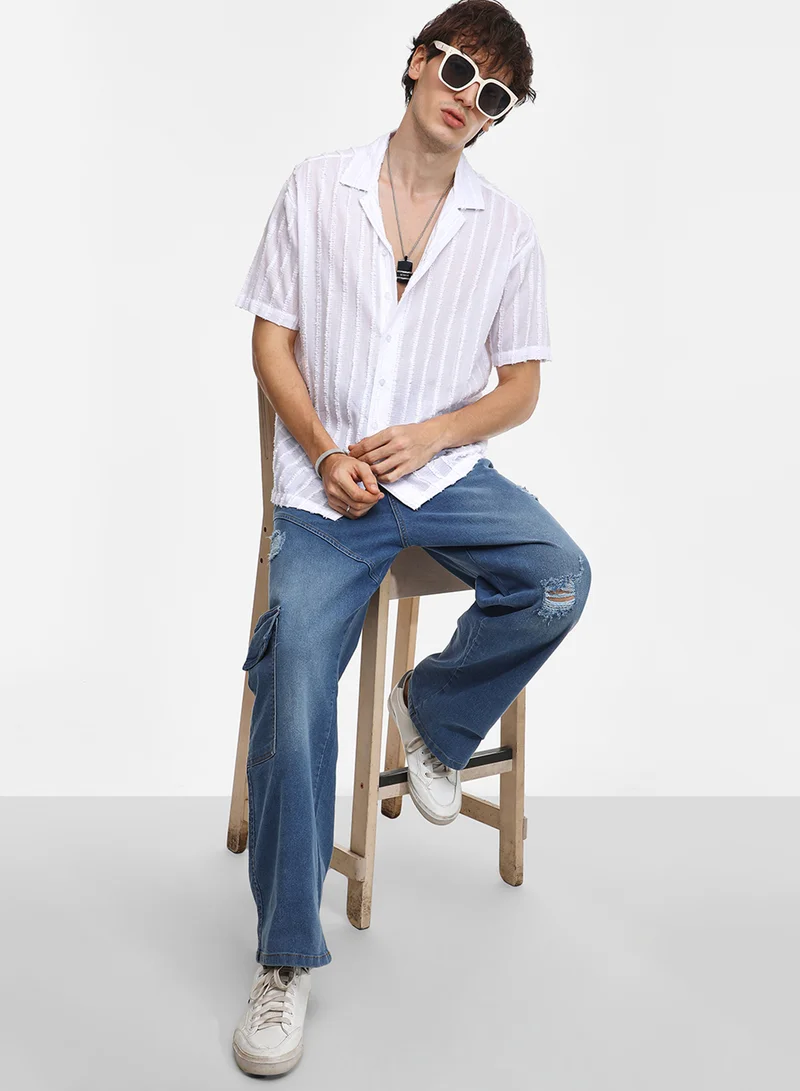 Campus Sutra Men's Chalk White Texture-Lined Shirt