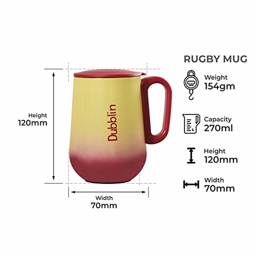 DUBBLIN Rugby Stainless Steel Unbreakable Tea Coffee Mug Double Wall with Handle and Lid, Wide Mouth Mug Keeps Beverages Hot & Cold 270 ML Red - Image 3