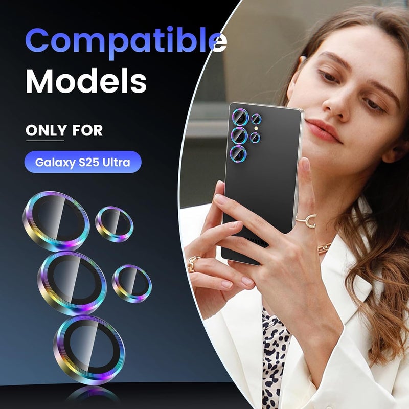 Tensea (3+2 Pack Compatible with Samsung Galaxy S25 Ultra Camera Lens Protector, 9H Tempered Glass, Camera Cover, Screen Protector, Metal, Custom Ring, Installation Tray) - Image 2