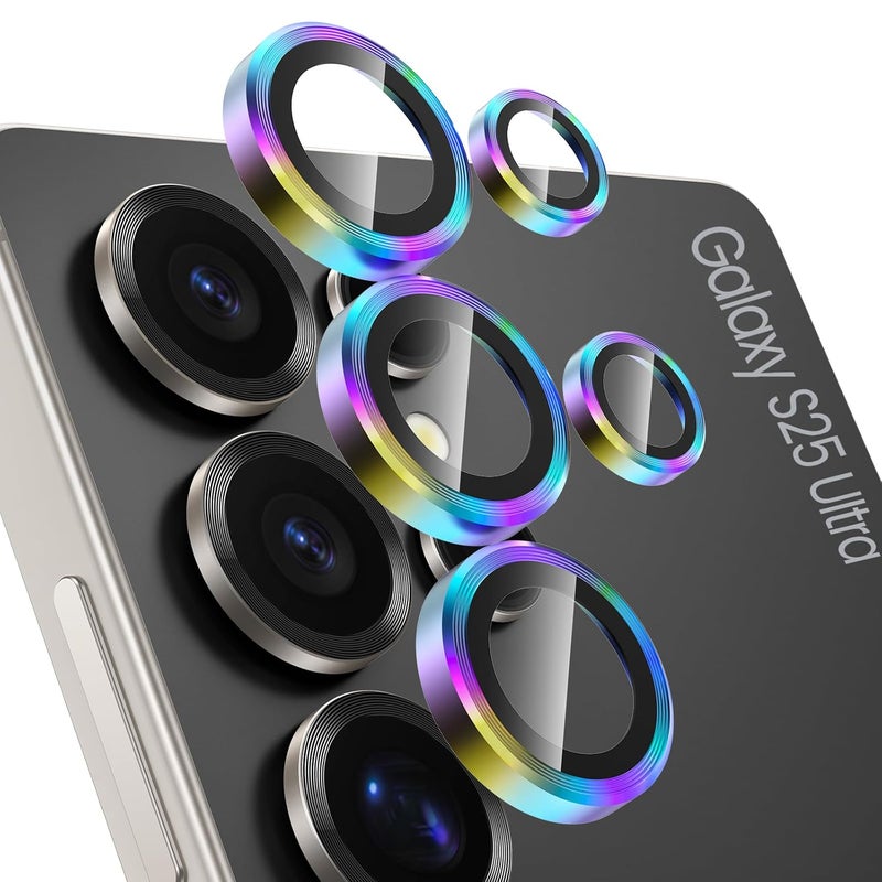 Tensea (3+2 Pack Compatible with Samsung Galaxy S25 Ultra Camera Lens Protector, 9H Tempered Glass, Camera Cover, Screen Protector, Metal, Custom Ring, Installation Tray) - Image 1