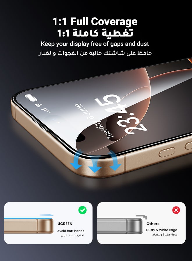 Ugreen 2 Pack iPhone 16 Pro Max Screen Protector With Auto Alignment Kit HD Free Hand Easy Installation Frame Military-Grade Protection Scratch Resistant Anti-Fingerprint Bubble Free 9H Tempered Film - Image 4