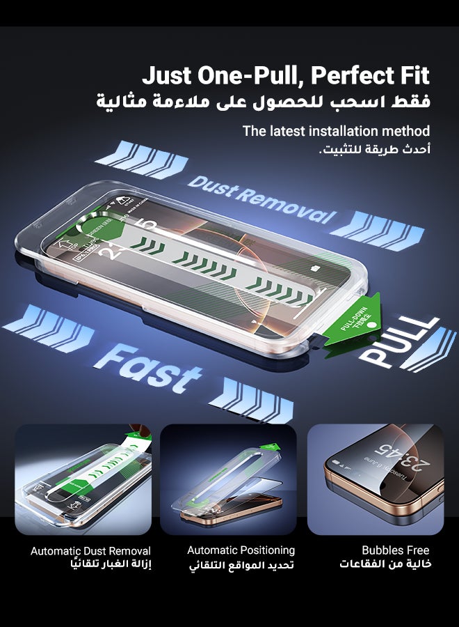 Ugreen 2 Pack iPhone 16 Pro Max Screen Protector With Auto Alignment Kit HD Free Hand Easy Installation Frame Military-Grade Protection Scratch Resistant Anti-Fingerprint Bubble Free 9H Tempered Film - Image 2