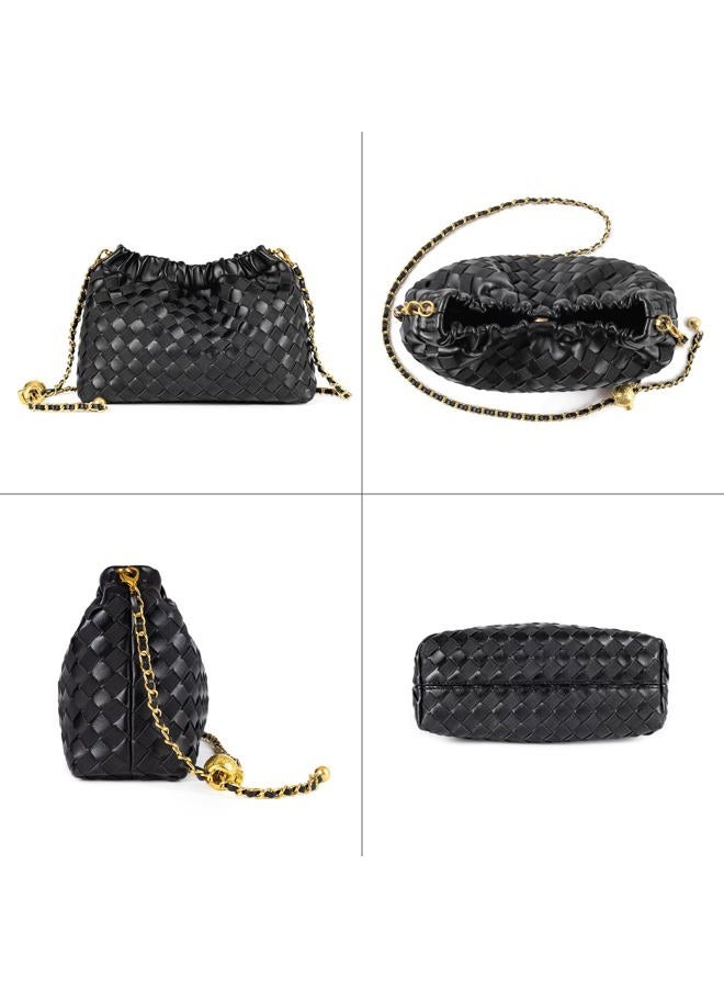 Joryin Trendy Dumpling Women's Crossbody Bag - Evening Clutch Hobo Cloud Purse, Woven Leather-basalt Black - Image 4