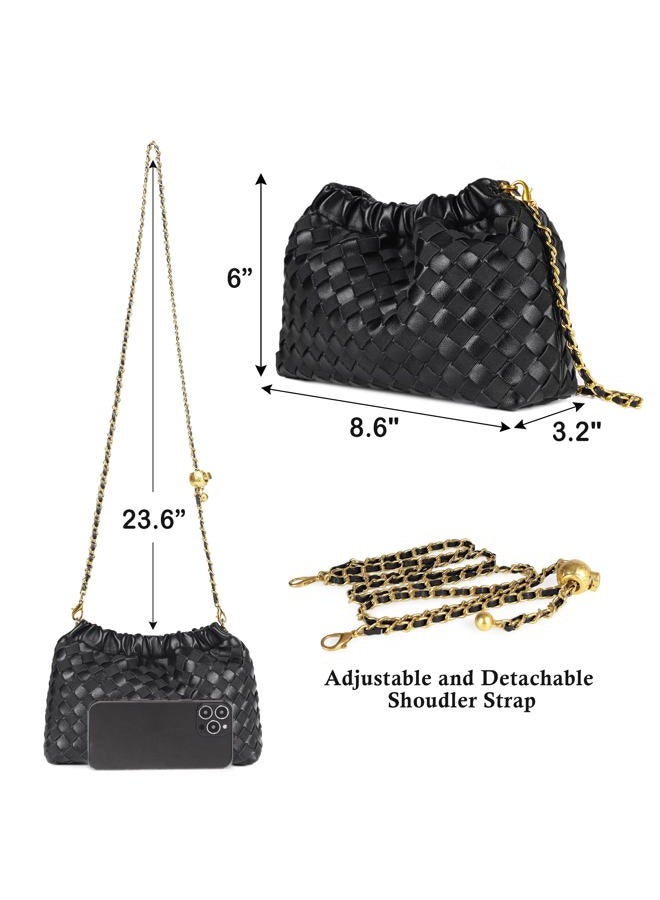 Joryin Trendy Dumpling Women's Crossbody Bag - Evening Clutch Hobo Cloud Purse, Woven Leather-basalt Black - Image 5