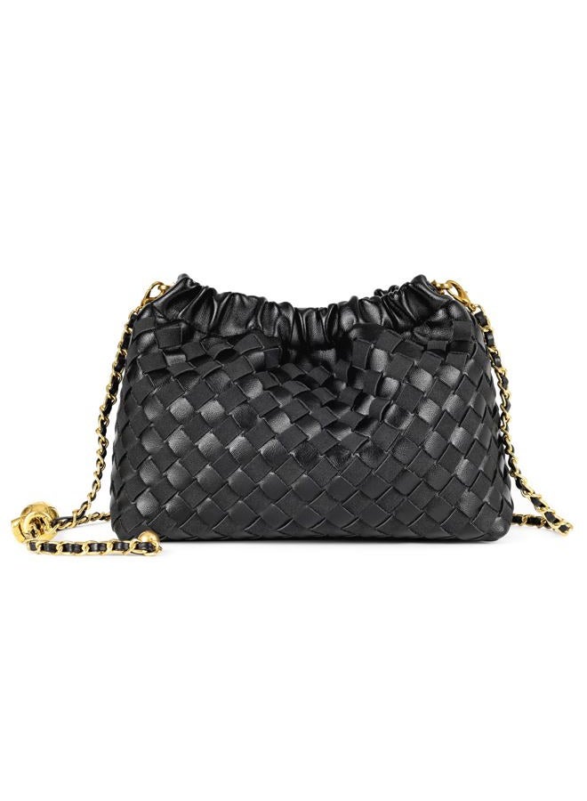 Joryin Trendy Dumpling Women's Crossbody Bag - Evening Clutch Hobo Cloud Purse, Woven Leather-basalt Black - Image 1