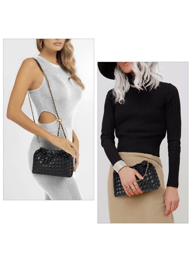 Joryin Trendy Dumpling Women's Crossbody Bag - Evening Clutch Hobo Cloud Purse, Woven Leather-basalt Black - Image 3