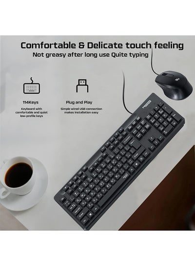Twisted Mind K19 Kavara Series Combo Wired Keyboard & Mouse 114 Compact Full Layout Adjustable DPI Mouse, English & Arabic Layout Multimedia Keys, Lightweight - Image 3