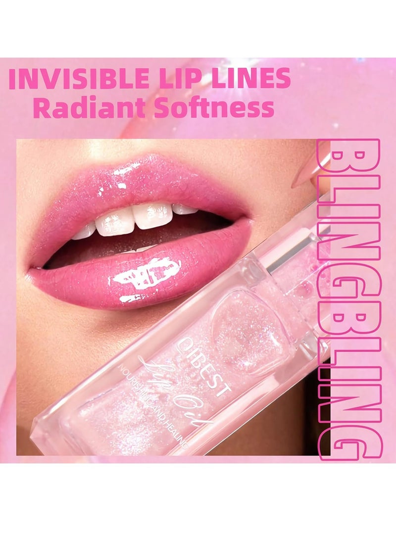 QiBest Color Changing Lip Oil, Magic Warm Change Glitter Lip Gloss, Moisturizing Color Changing Lip Glow Oil with Big Brush, Shimmery Plumping Lip Oil, Long Lasting Nourishing Non-sticky Lip Tint Oil - Image 3