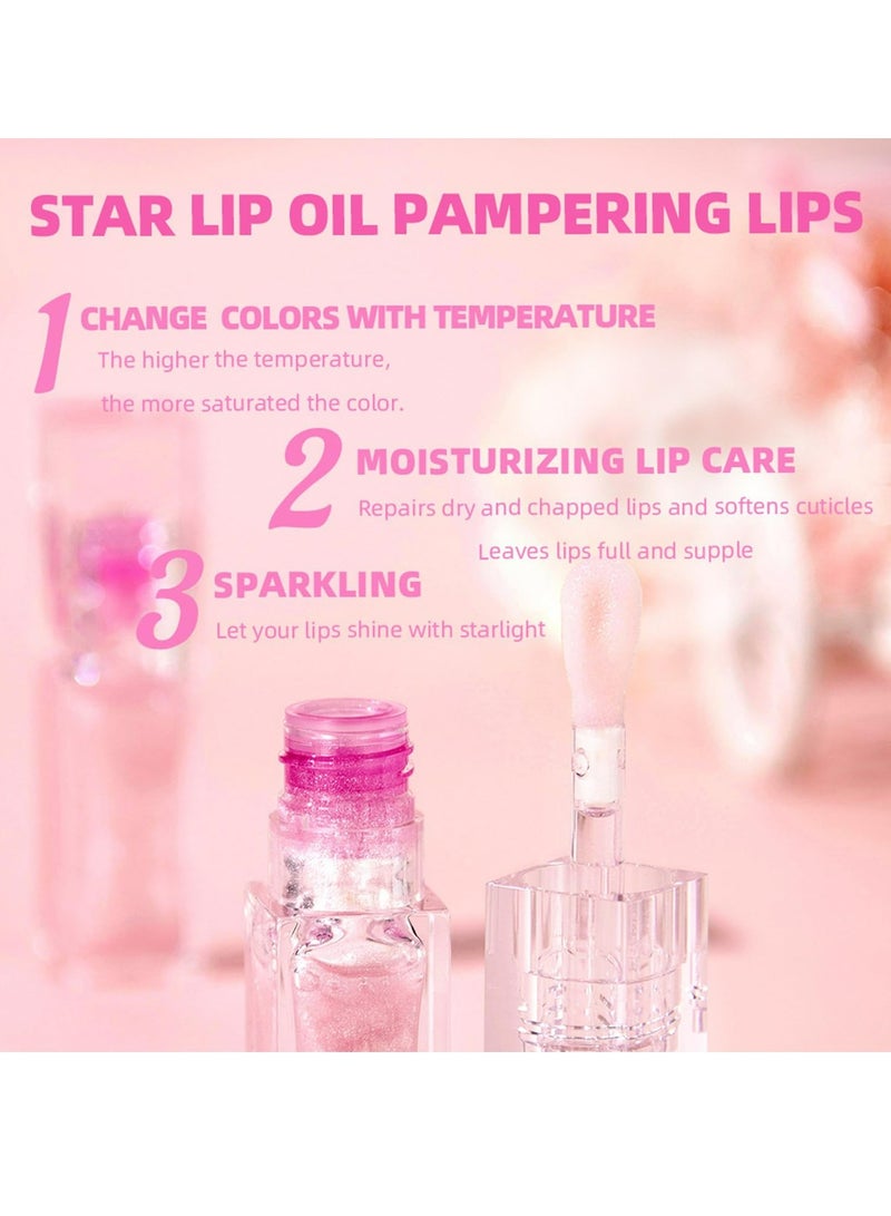 QiBest Color Changing Lip Oil, Magic Warm Change Glitter Lip Gloss, Moisturizing Color Changing Lip Glow Oil with Big Brush, Shimmery Plumping Lip Oil, Long Lasting Nourishing Non-sticky Lip Tint Oil - Image 4