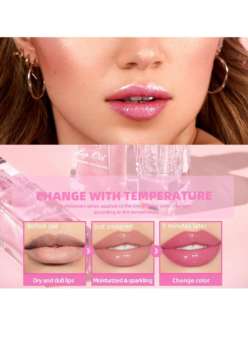 QiBest Color Changing Lip Oil, Magic Warm Change Glitter Lip Gloss, Moisturizing Color Changing Lip Glow Oil with Big Brush, Shimmery Plumping Lip Oil, Long Lasting Nourishing Non-sticky Lip Tint Oil - Image 5