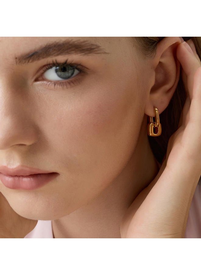 FRUMOS 18K Gold Plated Chunky Hoop Earrings for Women Fashion Thick Gold Hoops Set Jewelry for Birthday Christmas Gifts, Medium, Metal, No Gemstone - Image 5