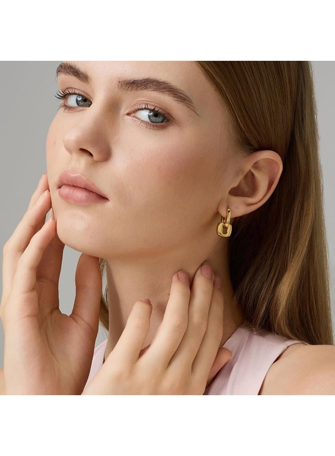 FRUMOS 18K Gold Plated Chunky Hoop Earrings for Women Fashion Thick Gold Hoops Set Jewelry for Birthday Christmas Gifts, Medium, Metal, No Gemstone - Image 3