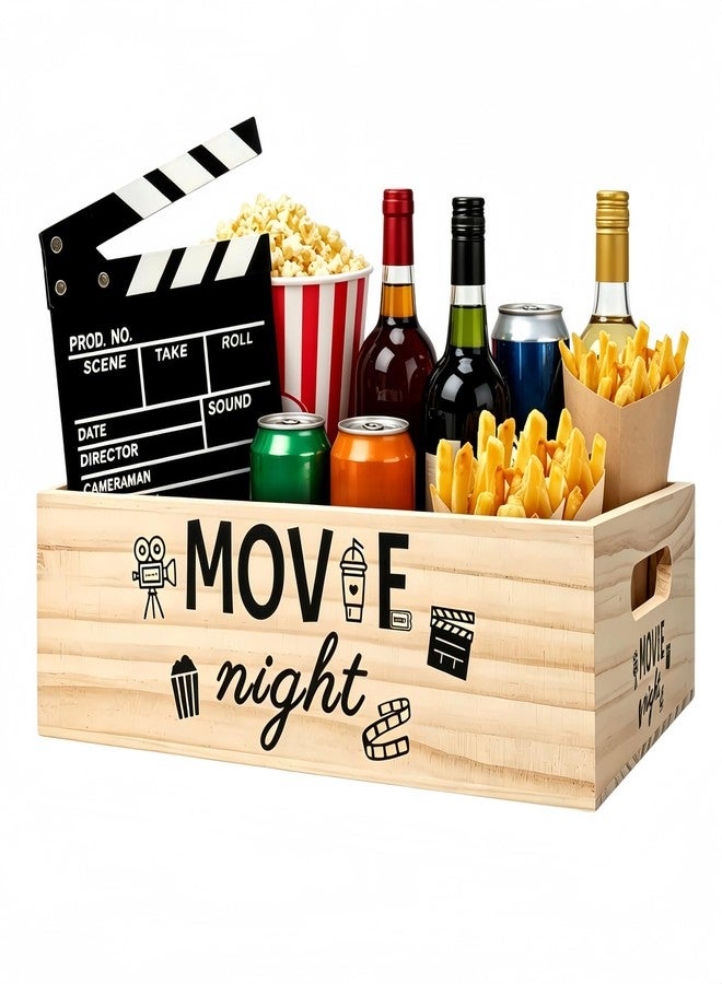 Dmnnlp Wooden Movie Night Snack Tray with 3 Compartments, Movie Film Clapboard, Popcorn Bucket Bowl Box Organizer for Theater Room Decor, Gift Basket for Family Movie Night Holiday Parties - Image 1